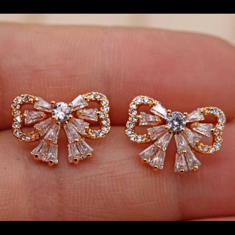 Gold Filled & Topaz Zircon Bow Stud Earrings